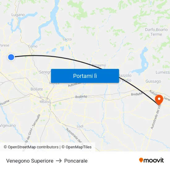 Venegono Superiore to Poncarale map