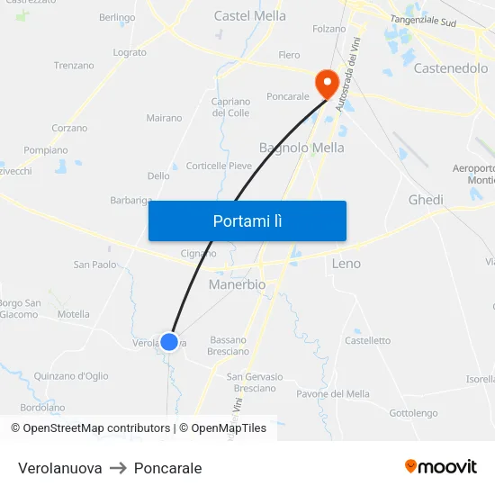 Verolanuova to Poncarale map