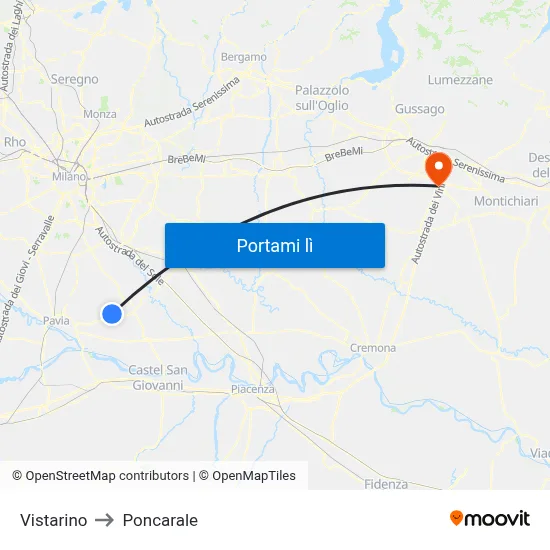 Vistarino to Poncarale map