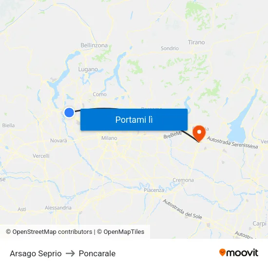 Arsago Seprio to Poncarale map