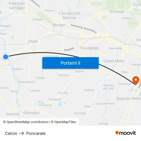 Calcio to Poncarale map