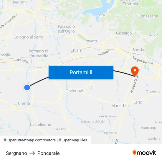 Sergnano to Poncarale map