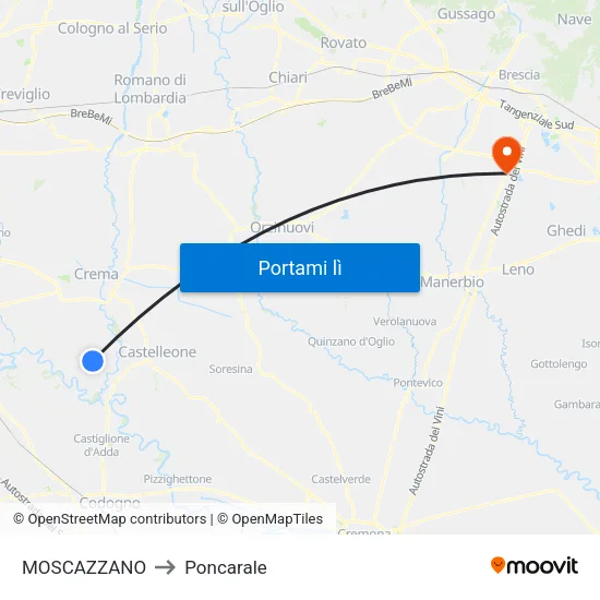 MOSCAZZANO to Poncarale map