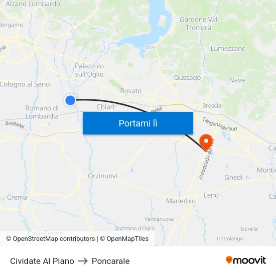 Cividate Al Piano to Poncarale map