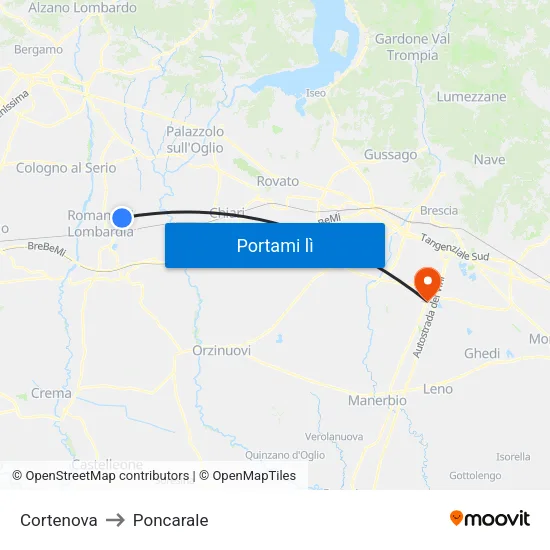 Cortenova to Poncarale map