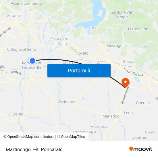 Martinengo to Poncarale map