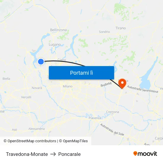 Travedona-Monate to Poncarale map