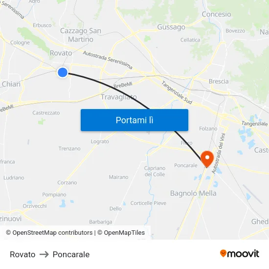 Rovato to Poncarale map