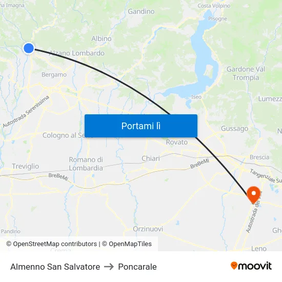 Almenno San Salvatore to Poncarale map