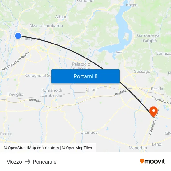 Mozzo to Poncarale map