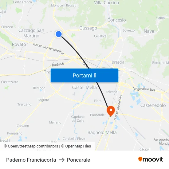 Paderno Franciacorta to Poncarale map