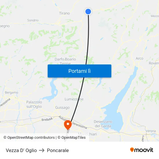 Vezza D' Oglio to Poncarale map