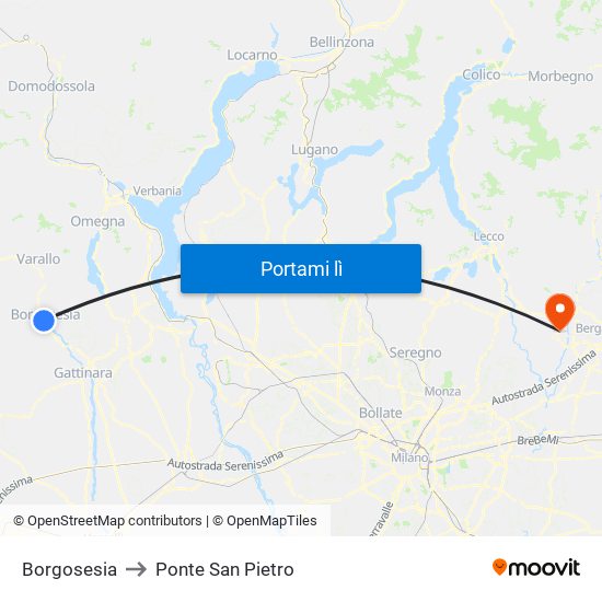 Borgosesia to Ponte San Pietro map