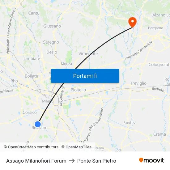 Assago Milanofiori Forum to Ponte San Pietro map