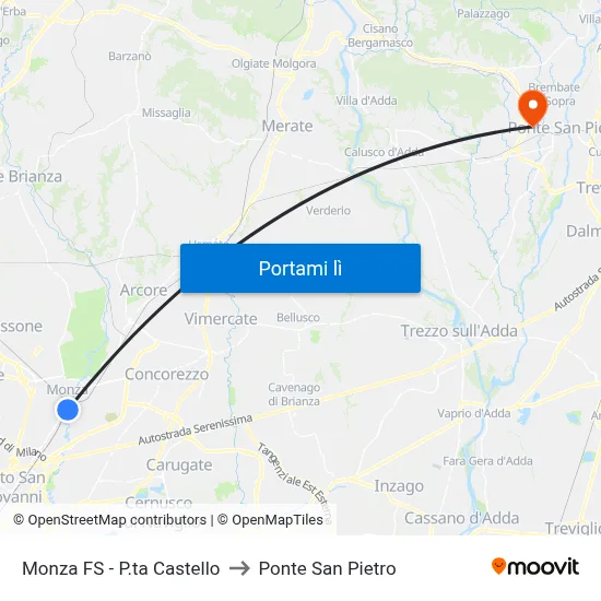 Monza FS - P.ta Castello to Ponte San Pietro map