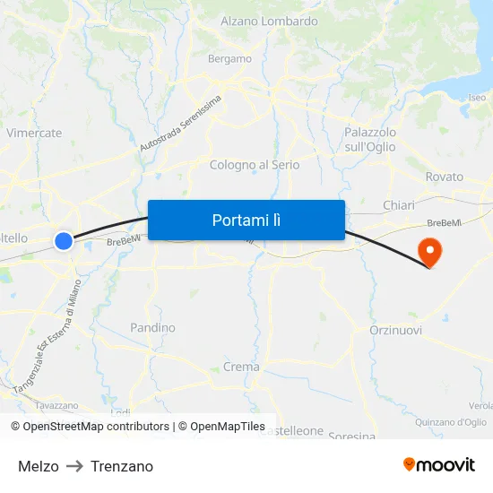 Melzo to Trenzano map