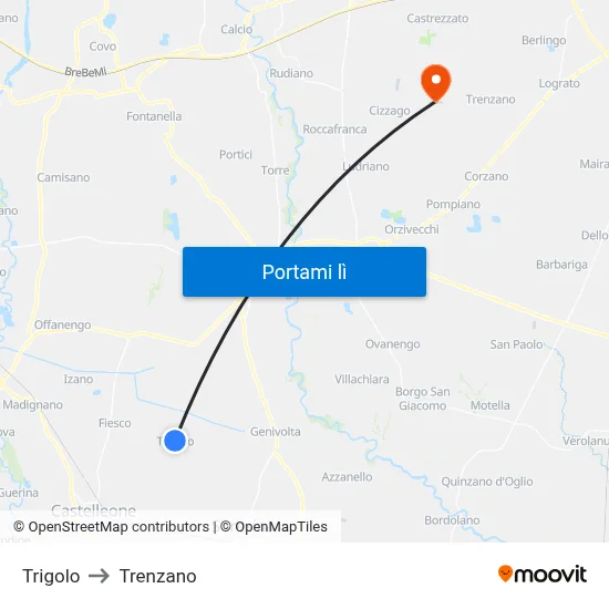 Trigolo to Trenzano map
