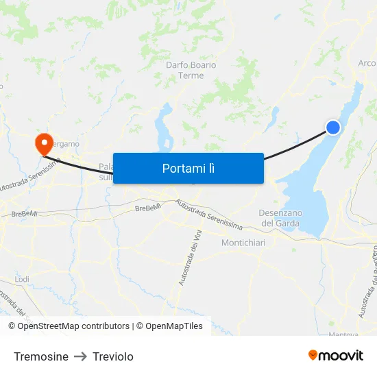 Tremosine to Treviolo map