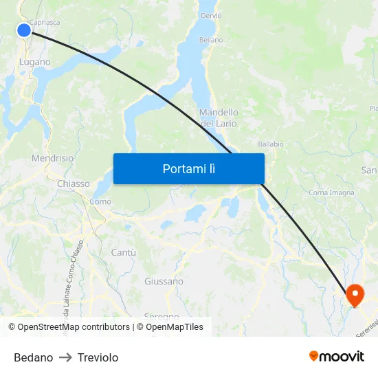 Bedano to Treviolo map