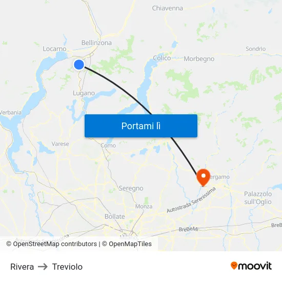 Rivera to Treviolo map