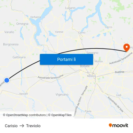 Carisio to Treviolo map