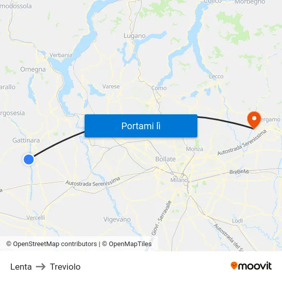 Lenta to Treviolo map