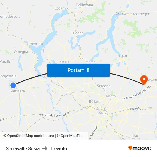 Serravalle Sesia to Treviolo map