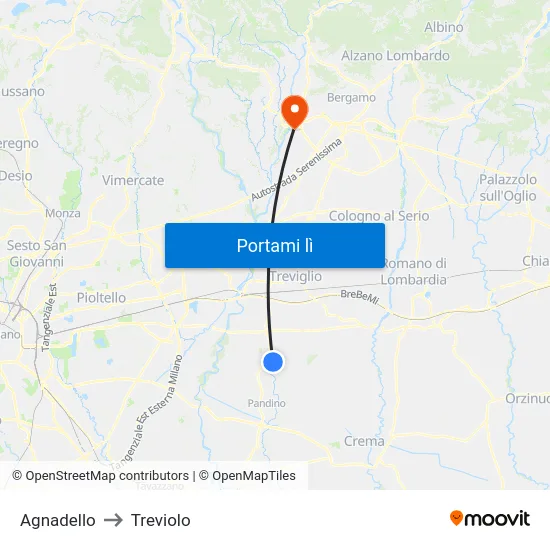 Agnadello to Treviolo map