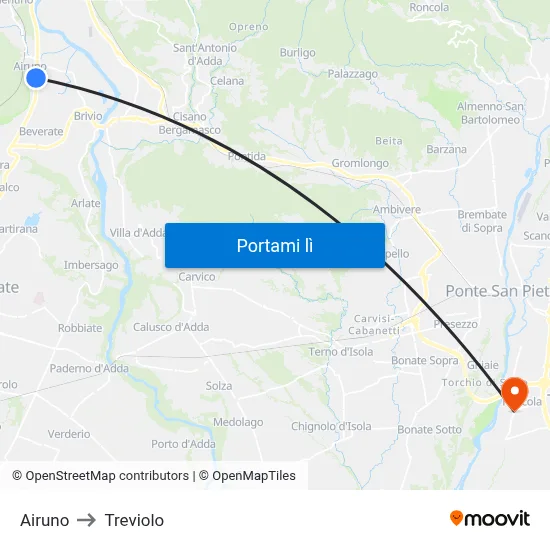 Airuno to Treviolo map