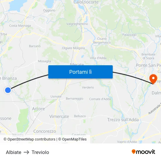 Albiate to Treviolo map