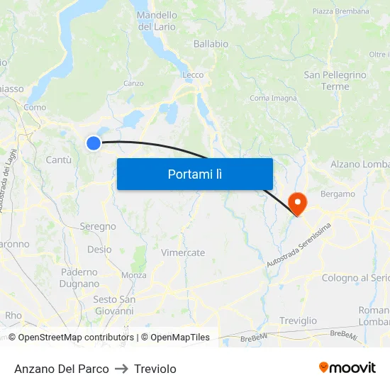 Anzano Del Parco to Treviolo map