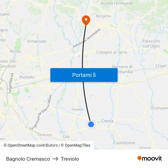 Bagnolo Cremasco to Treviolo map