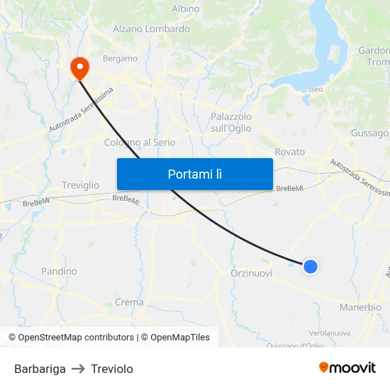 Barbariga to Treviolo map