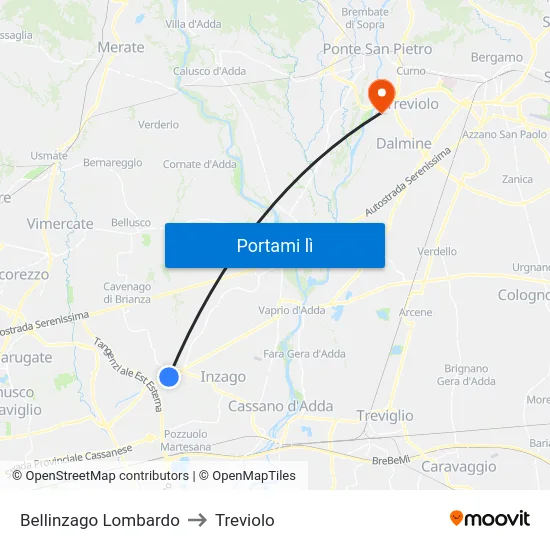 Bellinzago Lombardo to Treviolo map