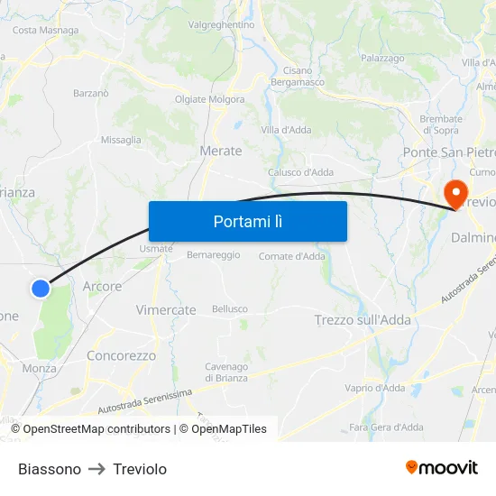Biassono to Treviolo map