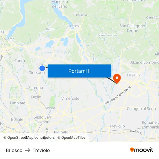 Briosco to Treviolo map