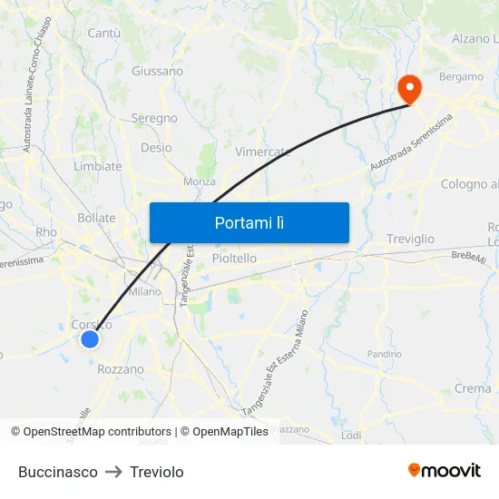 Buccinasco to Treviolo map