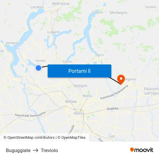 Buguggiate to Treviolo map