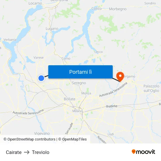 Cairate to Treviolo map