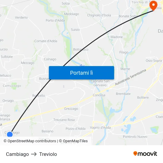 Cambiago to Treviolo map