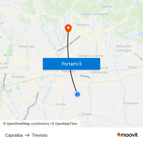 Capralba to Treviolo map