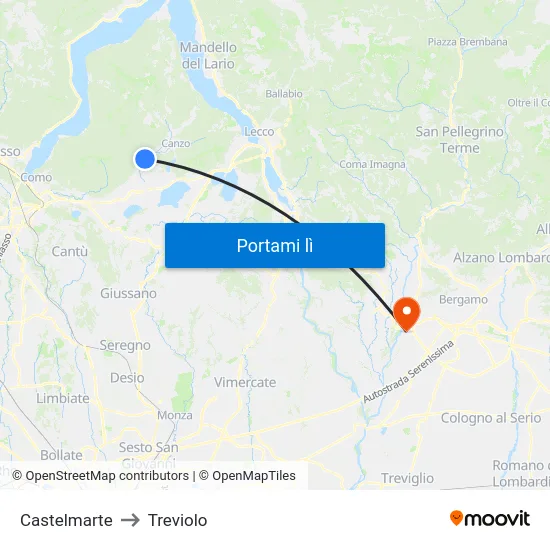 Castelmarte to Treviolo map