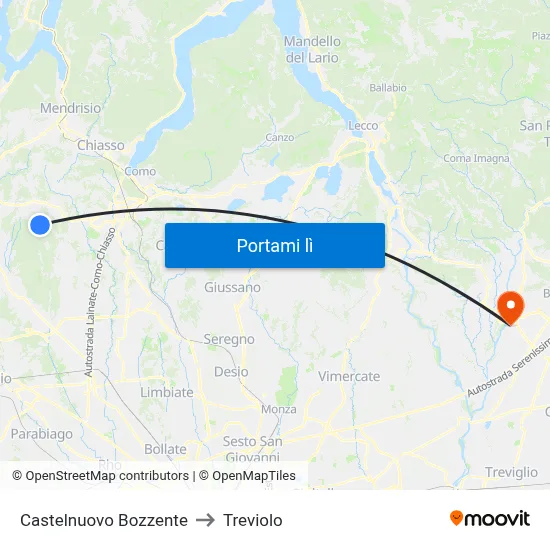 Castelnuovo Bozzente to Treviolo map
