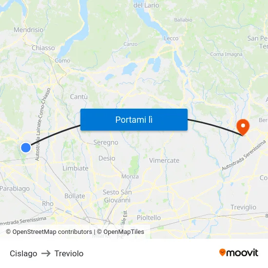 Cislago to Treviolo map