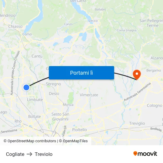 Cogliate to Treviolo map