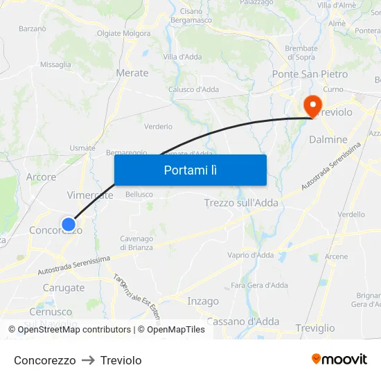 Concorezzo to Treviolo map