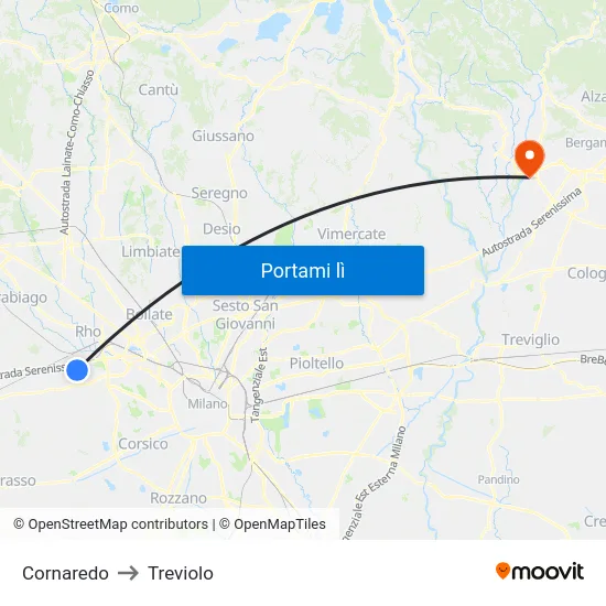 Cornaredo to Treviolo map
