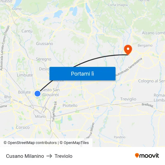 Cusano Milanino to Treviolo map