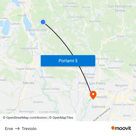 Erve to Treviolo map