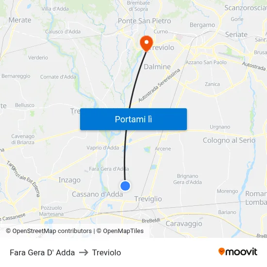 Fara Gera D' Adda to Treviolo map
